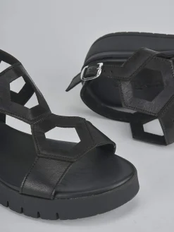 Sandali zeppa tacco 3cm pelle nero