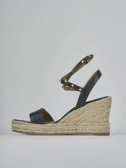 Sandali zeppa tacco 11cm pelle nero