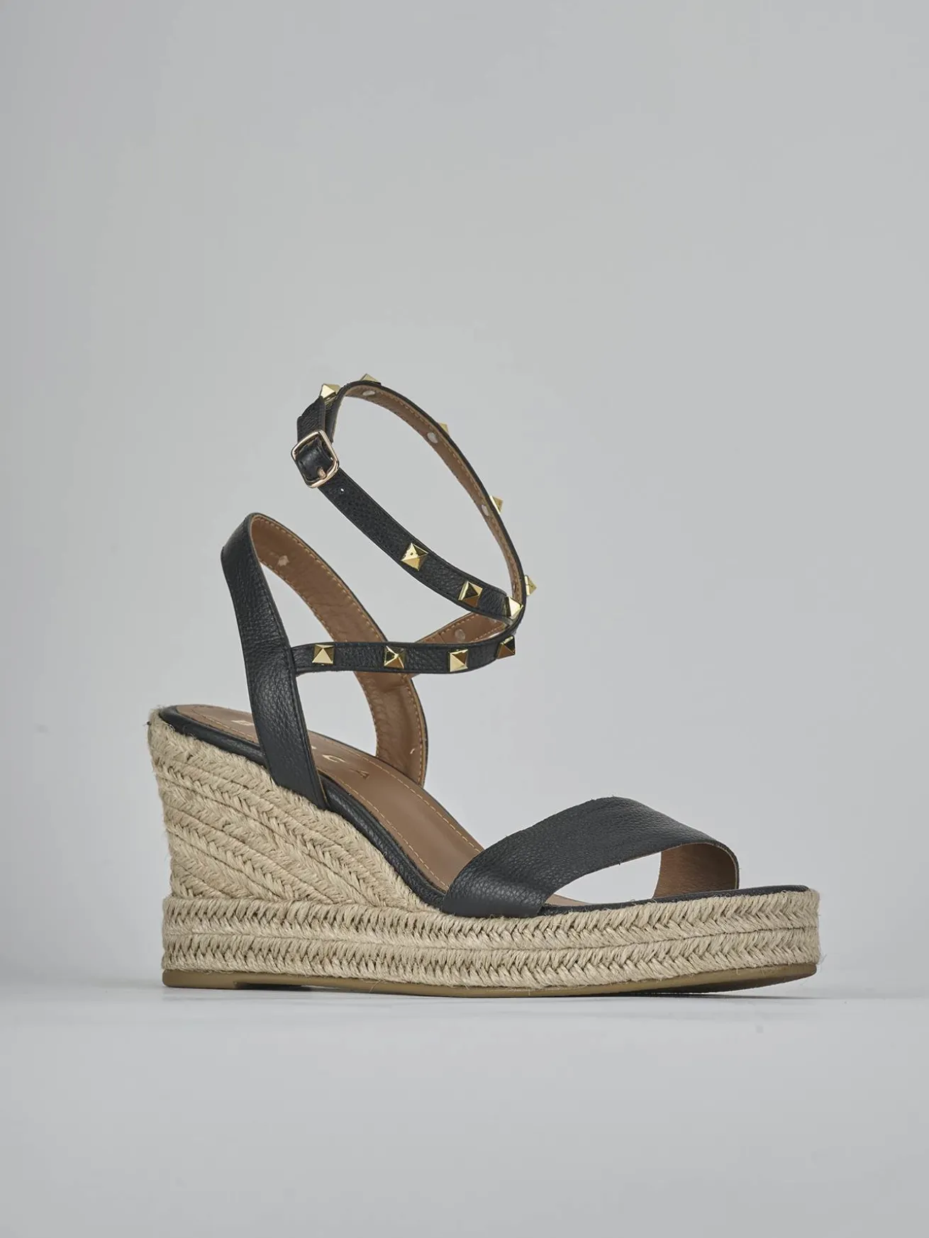 Sandali zeppa tacco 11cm pelle nero