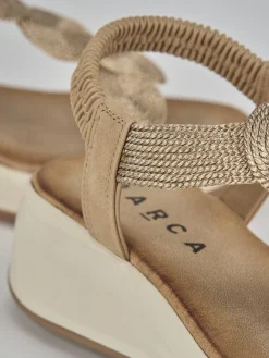 Sandali zeppa tacco 4cm pelle oro