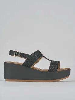 Sandali zeppa tacco 7cm pelle nero