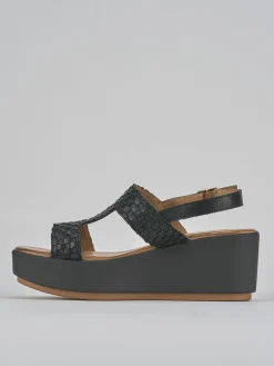 Sandali zeppa tacco 7cm pelle nero