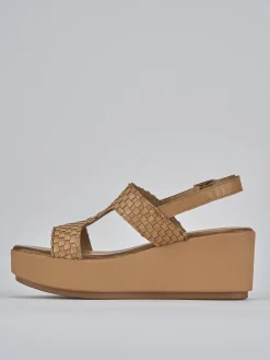 Sandali zeppa tacco 6cm pelle marrone