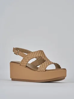 Sandali zeppa tacco 6cm pelle marrone