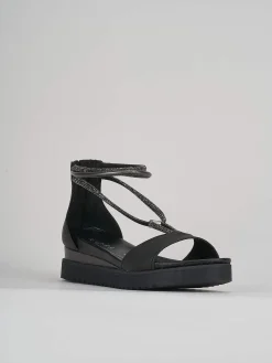Sandali zeppa tacco 3cm pelle nero