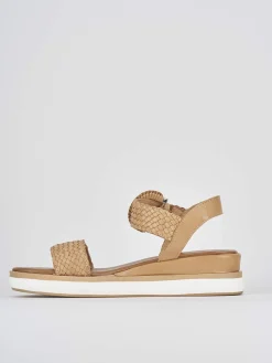 Sandali zeppa tacco 3cm pelle beige