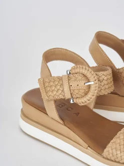 Sandali zeppa tacco 3cm pelle beige