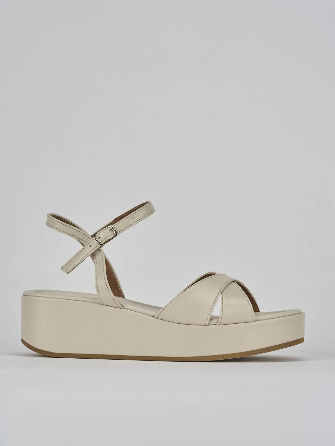 Sandali zeppa tacco 4cm pelle bianco