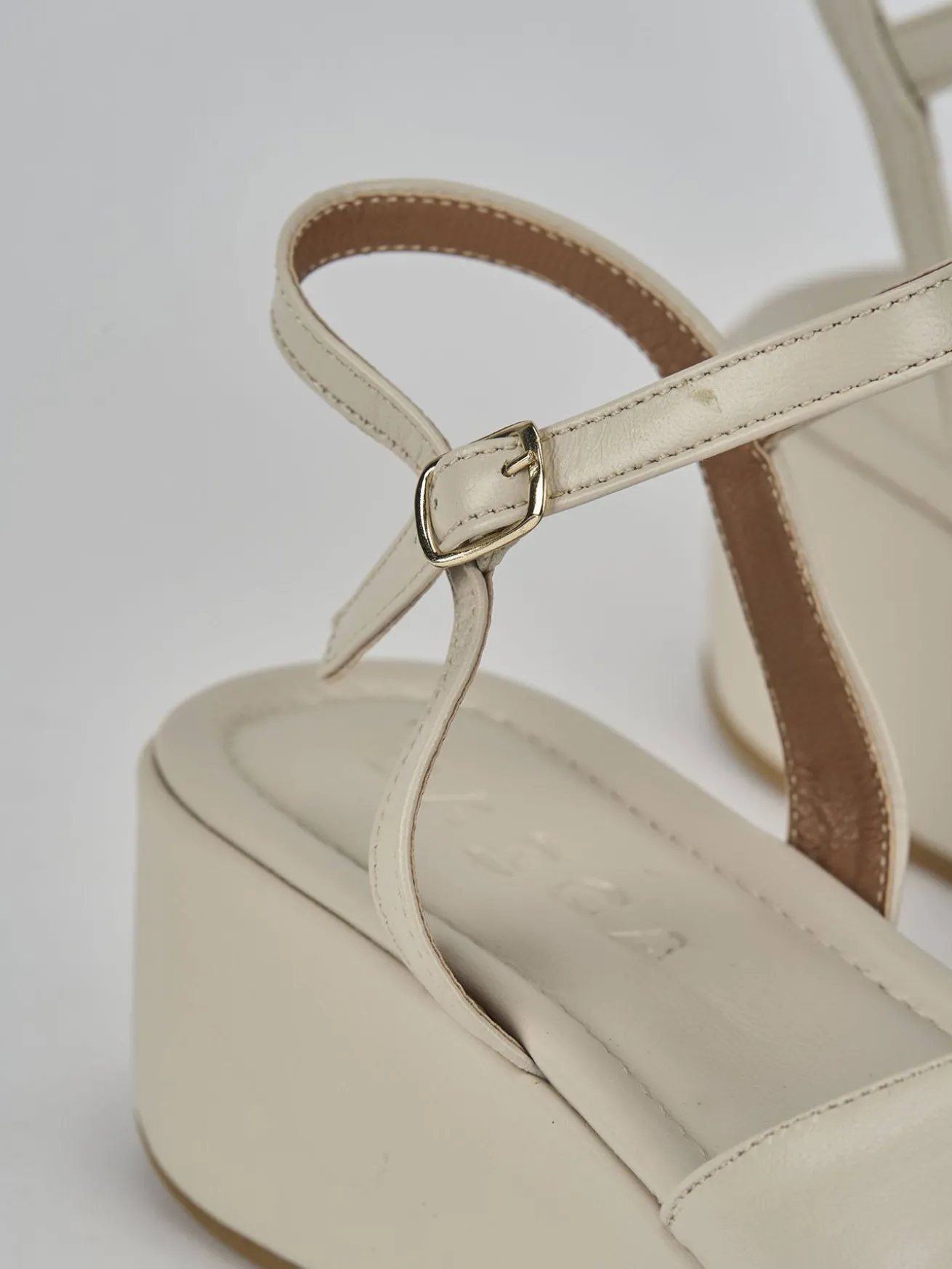 Sandali zeppa tacco 4cm pelle bianco