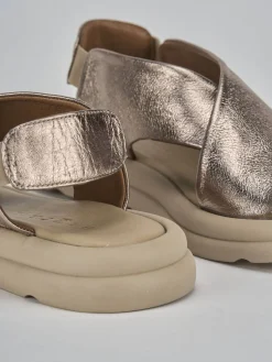 Sandali zeppa tacco 3cm pelle bronzo