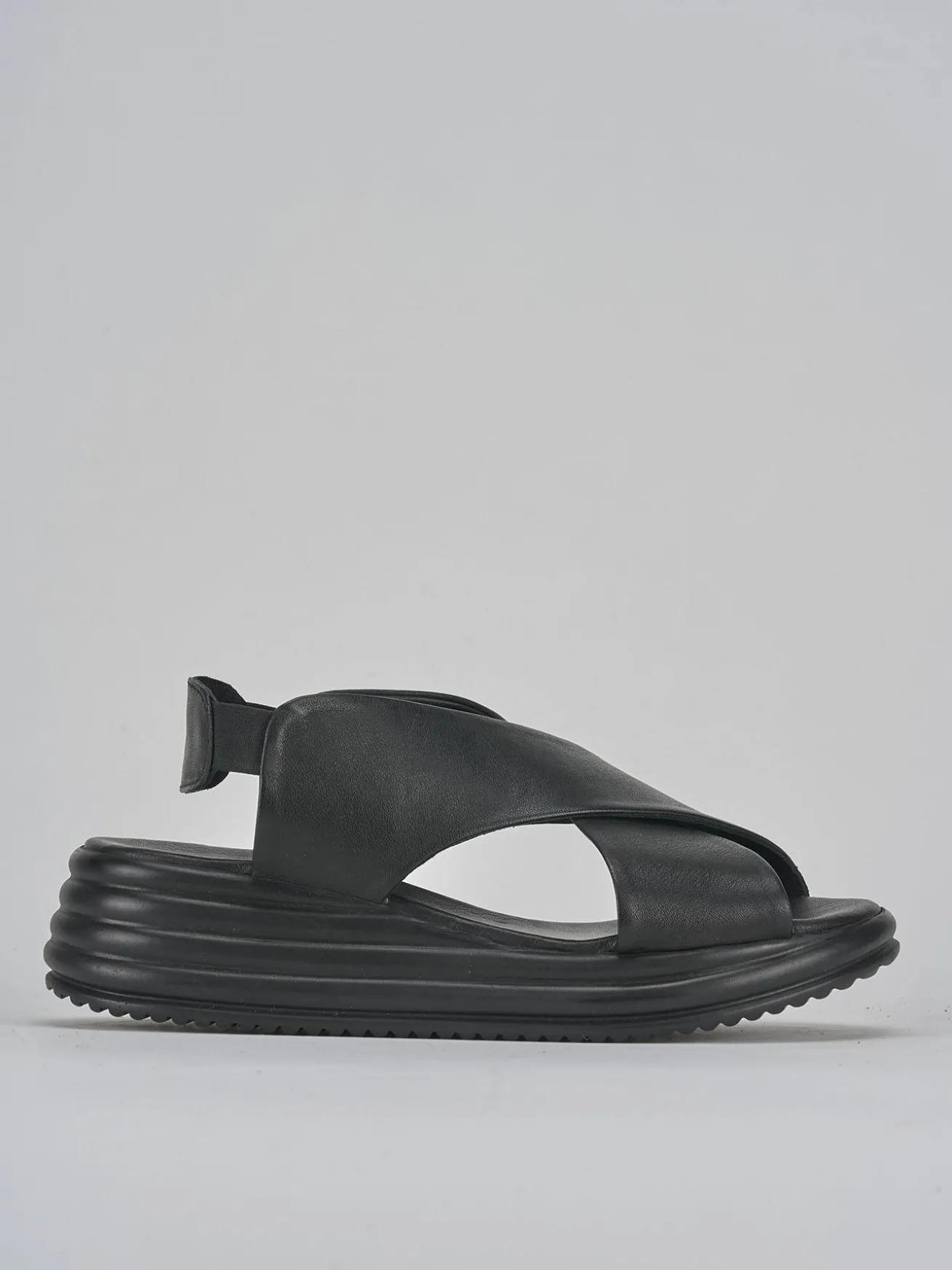 Sandali zeppa tacco 5cm pelle nero