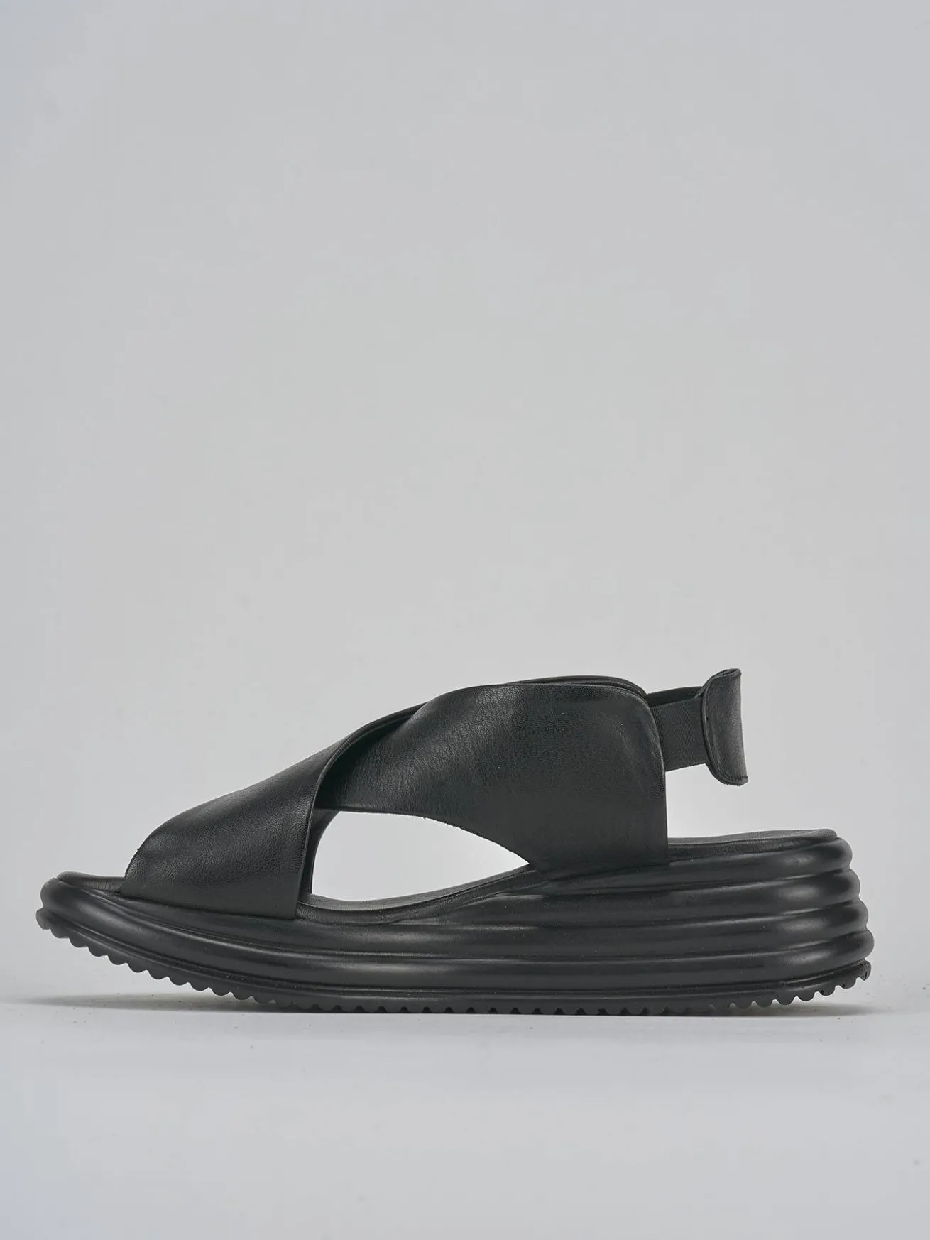 Sandali zeppa tacco 5cm pelle nero