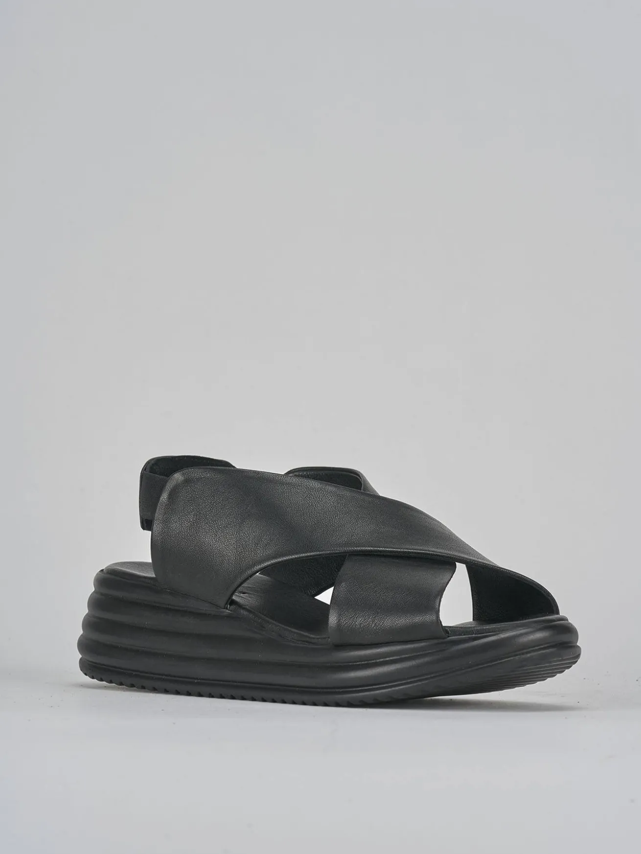 Sandali zeppa tacco 5cm pelle nero