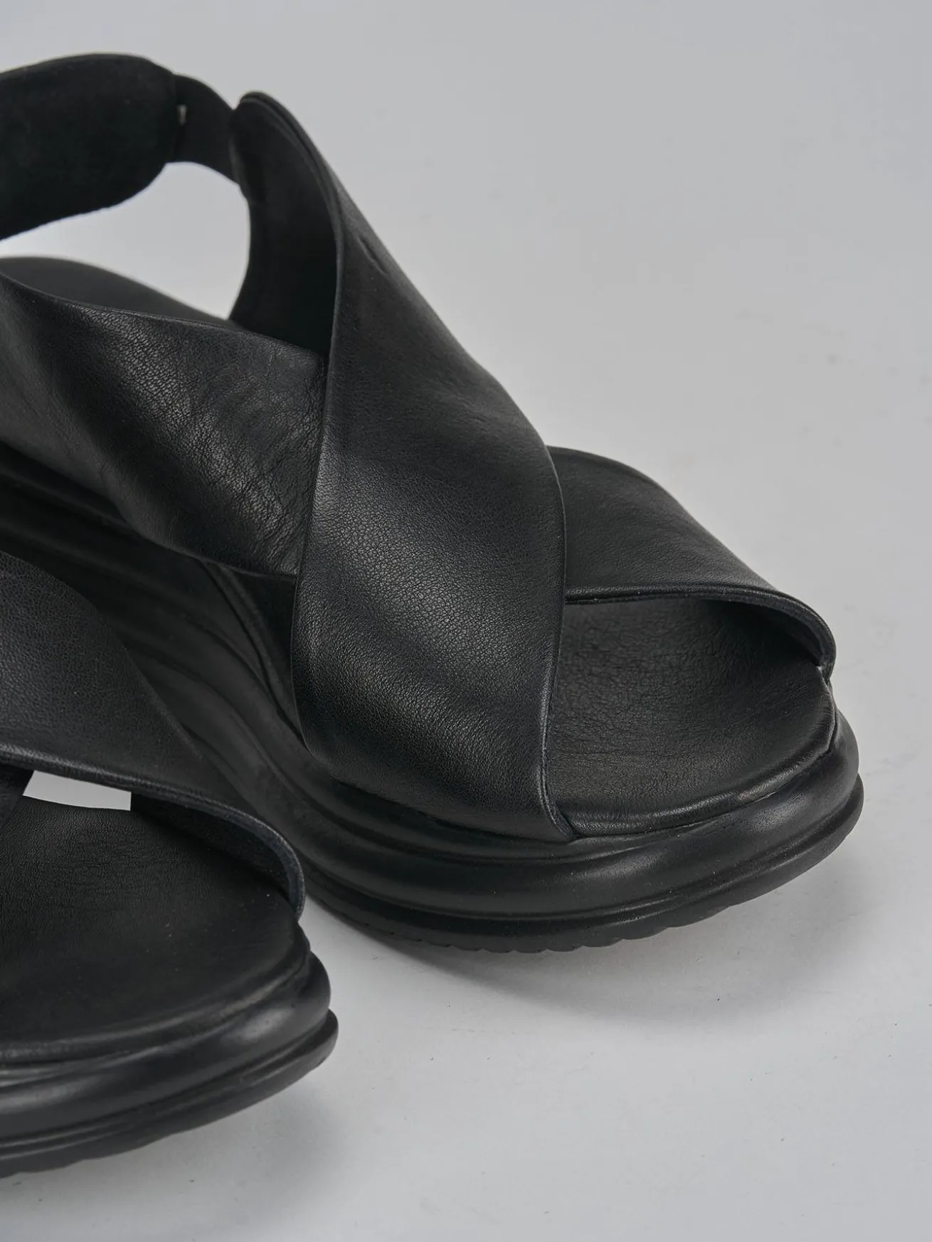 Sandali zeppa tacco 5cm pelle nero