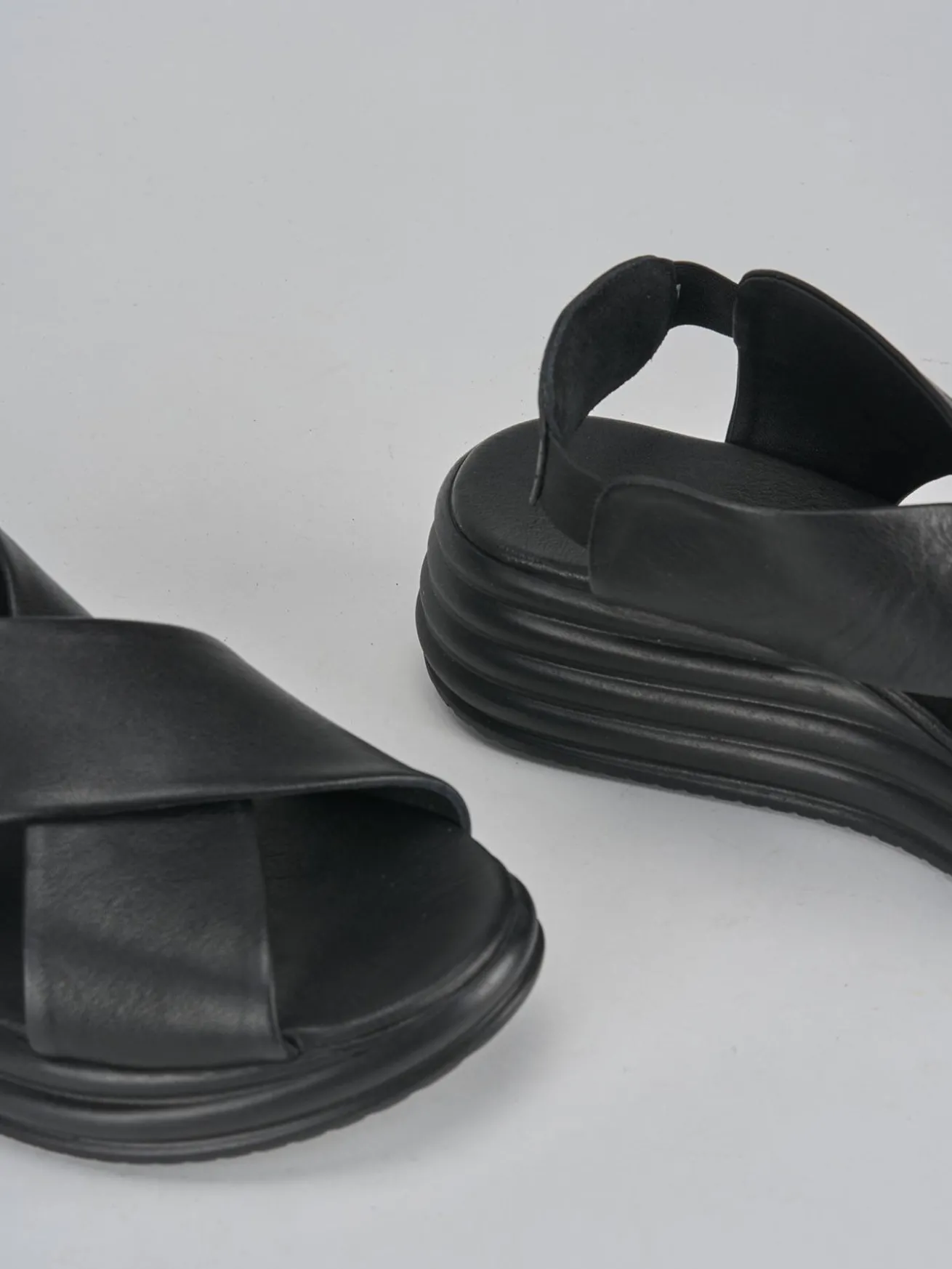 Sandali zeppa tacco 5cm pelle nero