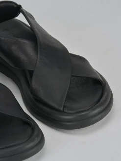 Sandali zeppa tacco 3cm pelle nero