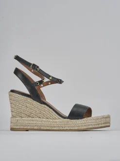 Sandali zeppa tacco 9cm pelle nero