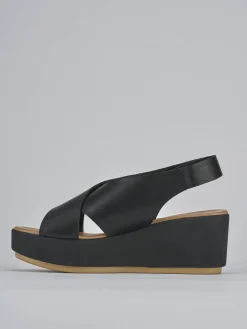 Sandali zeppa tacco 6cm pelle nero