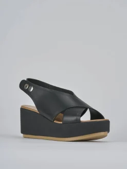 Sandali zeppa tacco 6cm pelle nero