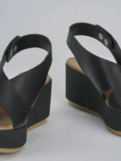 Sandali zeppa tacco 6cm pelle nero