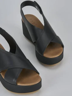 Sandali zeppa tacco 6cm pelle nero