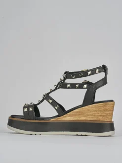 Sandali zeppa tacco 8cm pelle nero