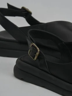 Sandali zeppa tacco 3cm pelle nero