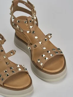 Sandali zeppa tacco 8cm pelle marrone