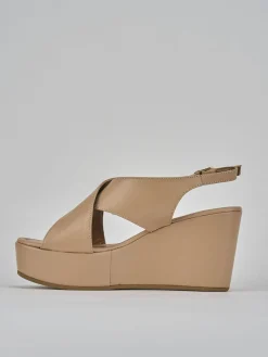 Sandali zeppa tacco 8cm pelle marrone