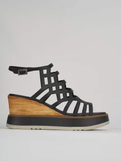 Sandali zeppa tacco 7cm pelle nero