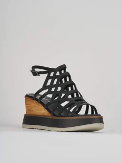 Sandali zeppa tacco 7cm pelle nero