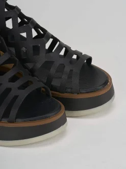 Sandali zeppa tacco 7cm pelle nero