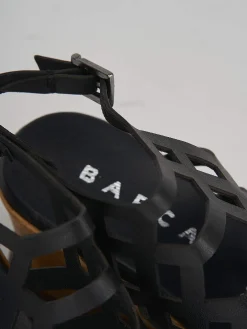 Sandali zeppa tacco 7cm pelle nero