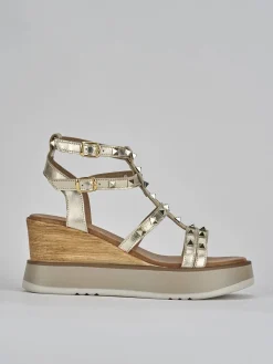 Sandali zeppa tacco 8cm pelle oro