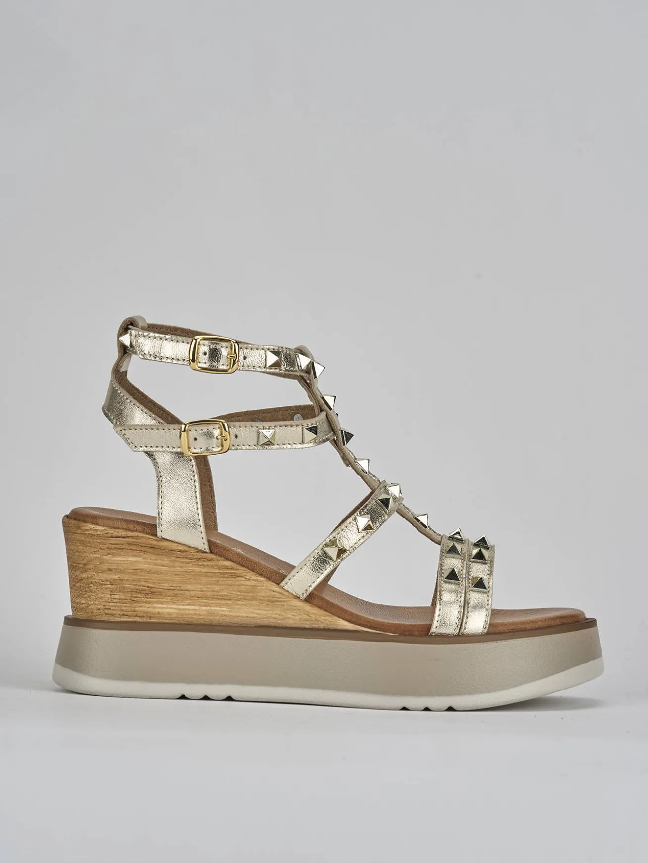 Sandali zeppa tacco 8cm pelle oro