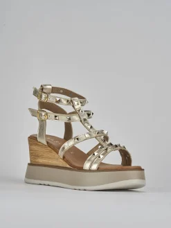 Sandali zeppa tacco 8cm pelle oro