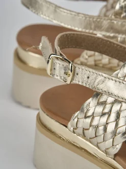 Sandali zeppa tacco 3cm pelle oro