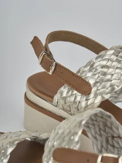 Sandali zeppa tacco 3cm pelle oro