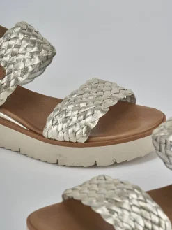 Sandali zeppa tacco 3cm pelle oro