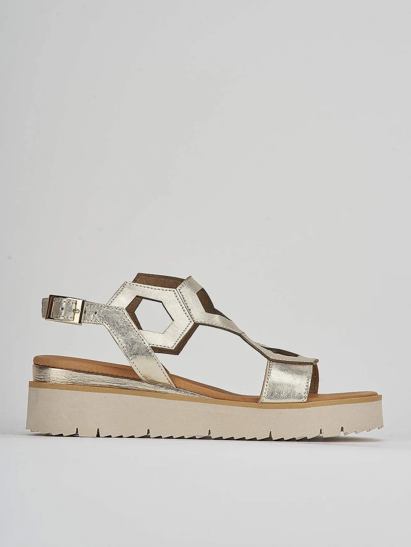 Sandali zeppa tacco 3cm pelle oro