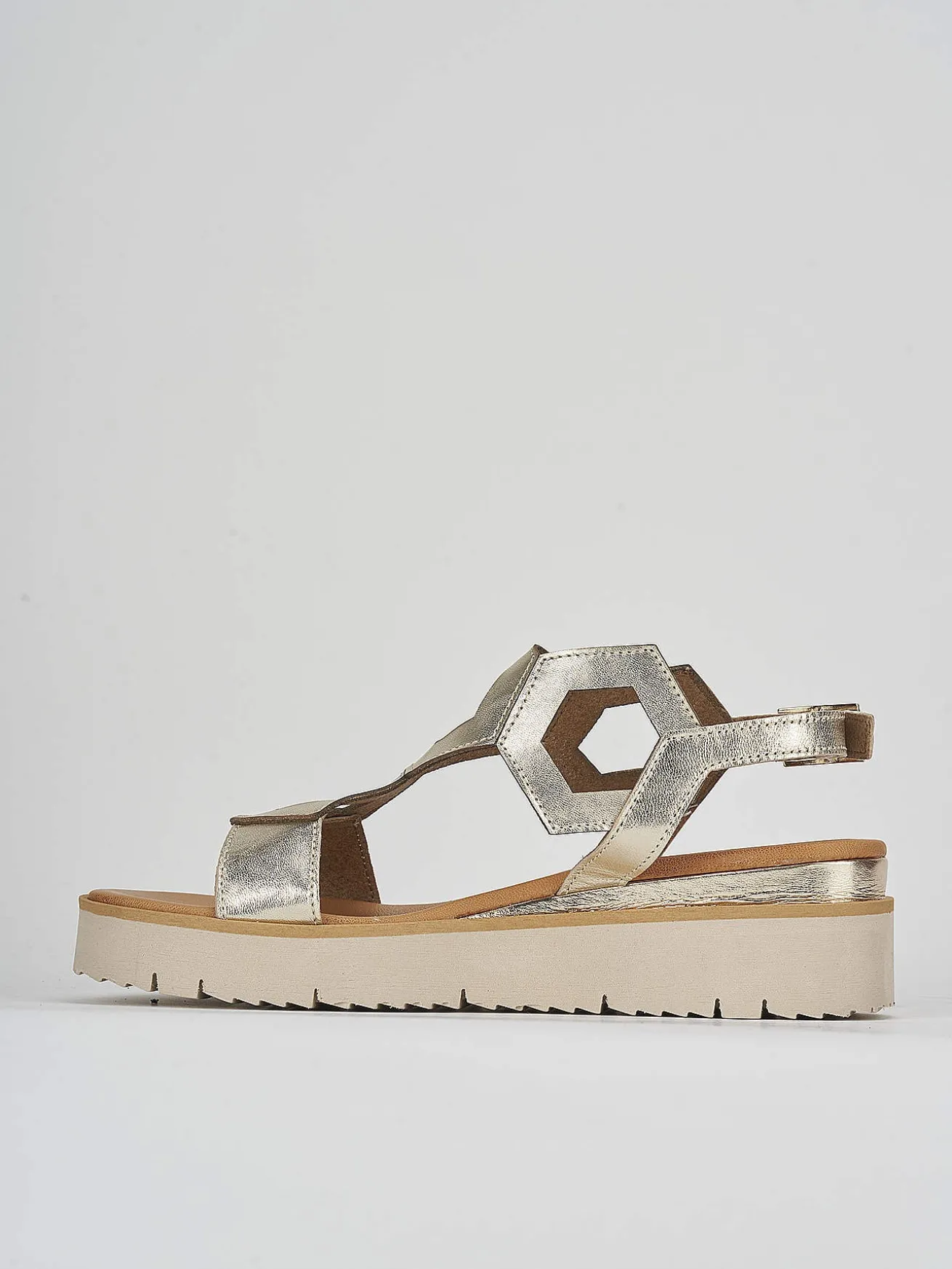 Sandali zeppa tacco 3cm pelle oro