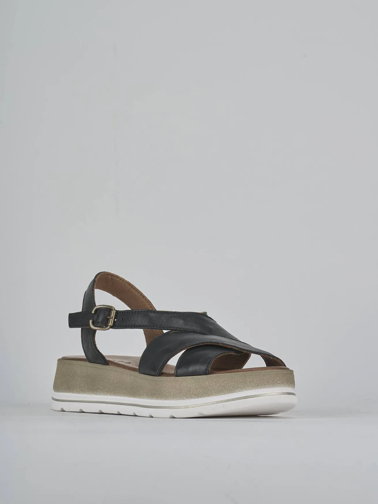 Sandali zeppa tacco 5cm pelle nero