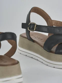 Sandali zeppa tacco 5cm pelle nero