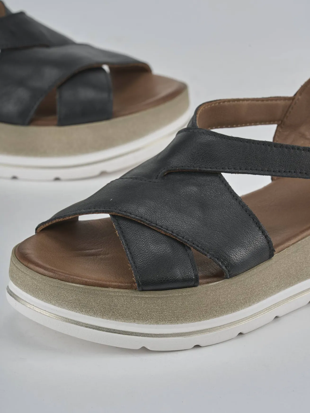 Sandali zeppa tacco 5cm pelle nero