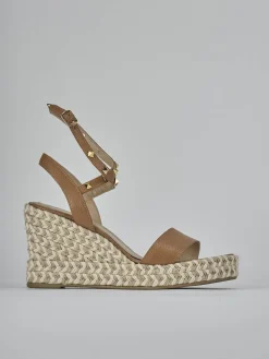 Sandali zeppa tacco 11cm pelle marrone