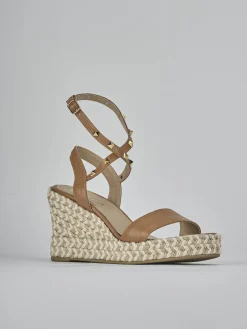 Sandali zeppa tacco 11cm pelle marrone