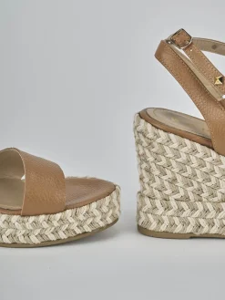 Sandali zeppa tacco 11cm pelle marrone