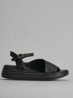 Sandali zeppa tacco 6cm pelle nero