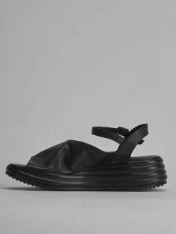 Sandali zeppa tacco 6cm pelle nero