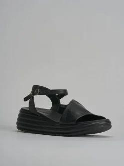 Sandali zeppa tacco 6cm pelle nero